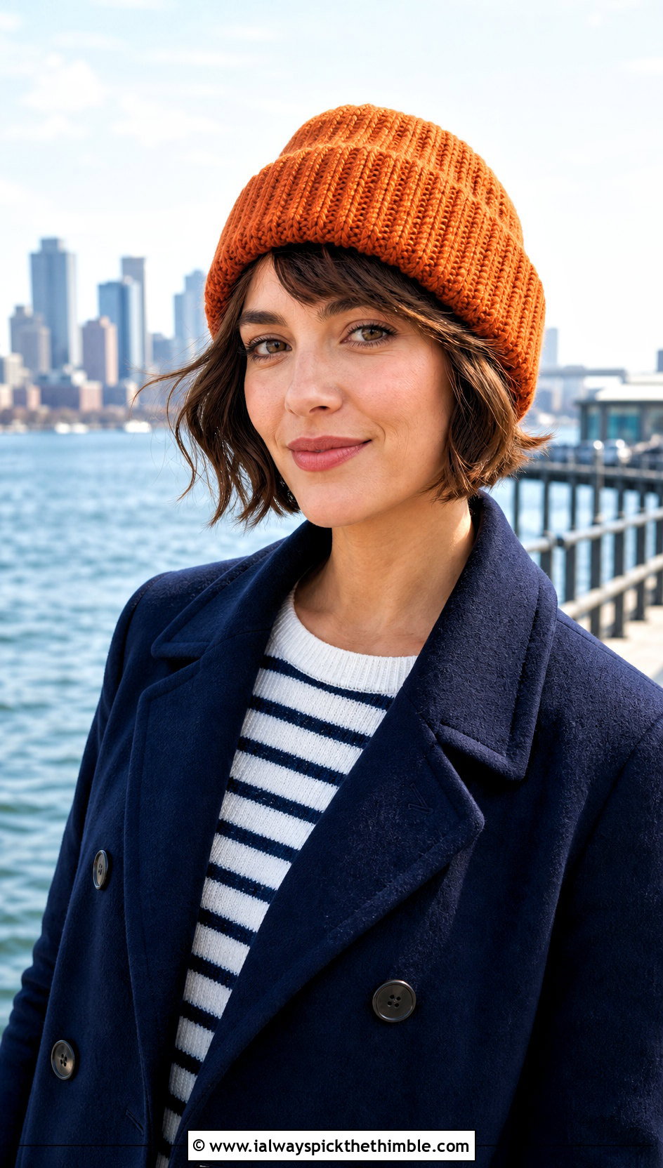 Fisherman Crochet Beanie With Peacoat - 20 classic crochet beanie outfit ideas