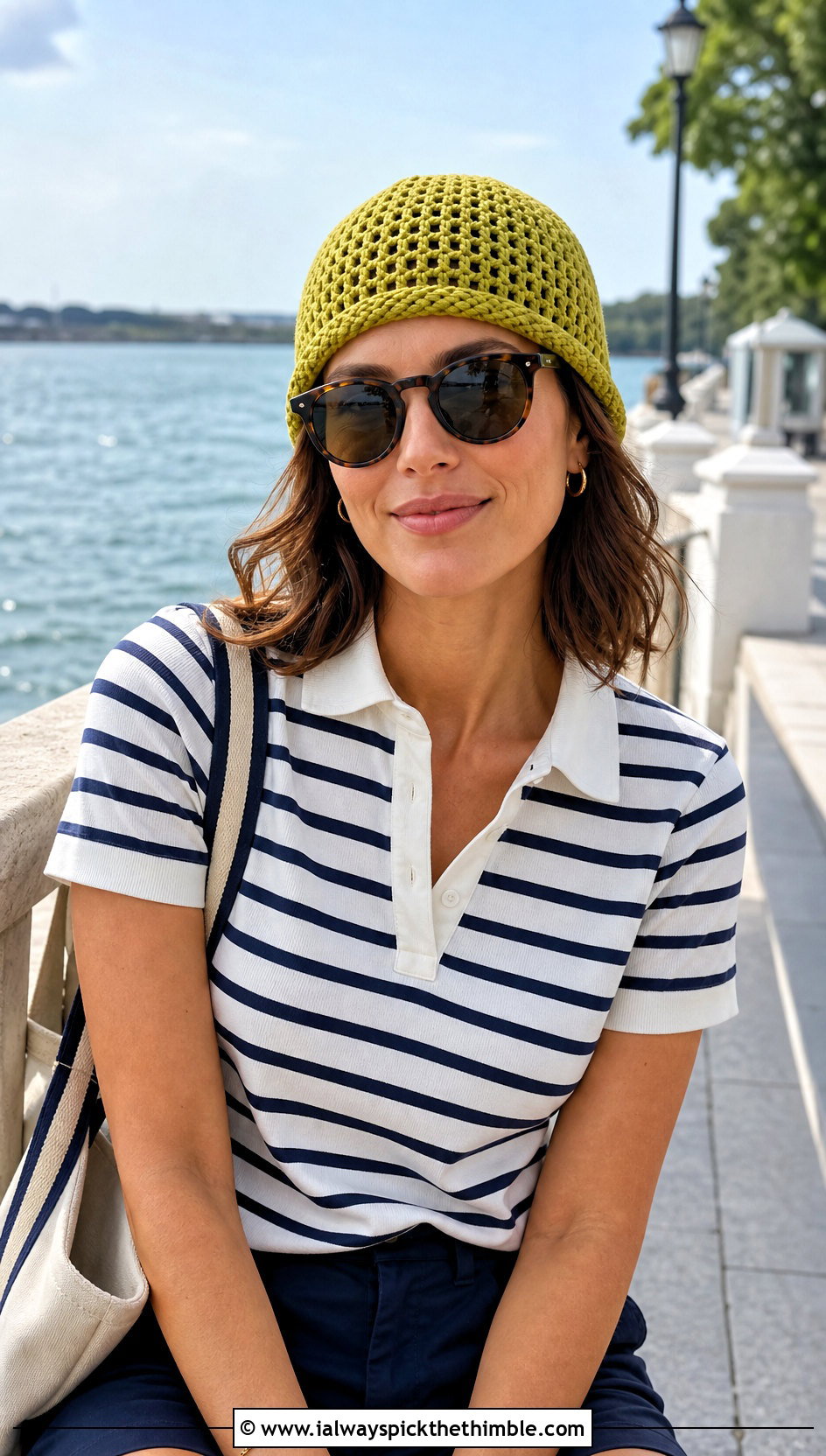 Fisherman Crochet Beanie With Polo Shirt And Bermuda Shorts - 20 summer crochet beanie outfit ideas