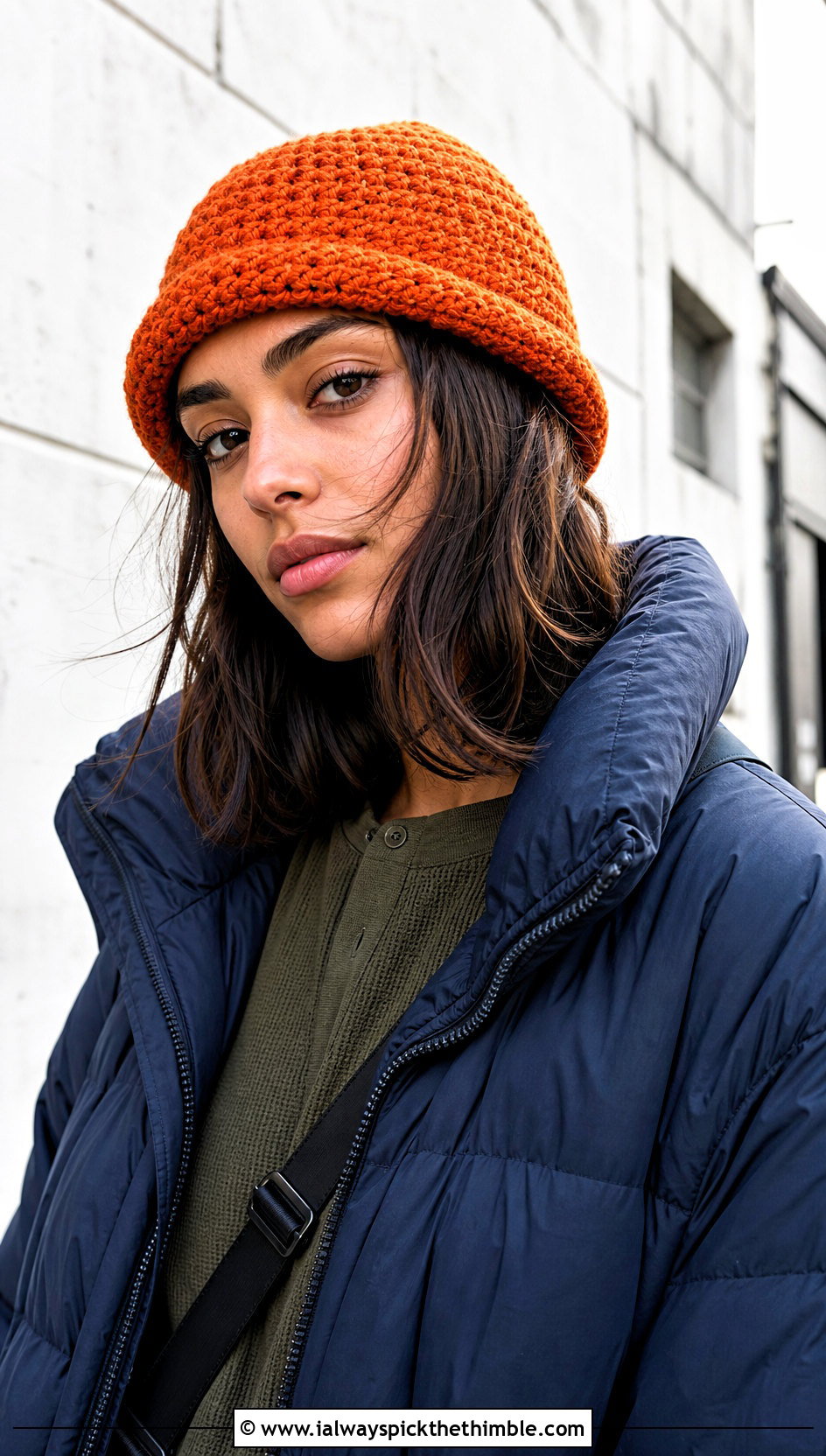 Fisherman Crochet Beanie With Puffer Jacket And Cargo Pants - 20 winter crochet beanie outfit ideas