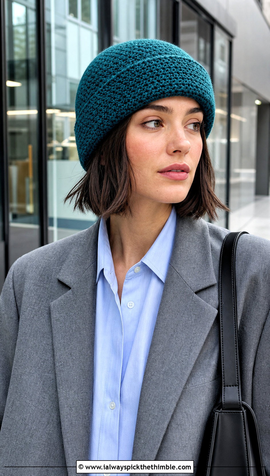 Fisherman Crochet Beanie With Tailored Blazer - 15 cool crochet beanie outfit ideas