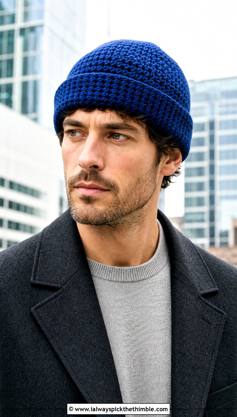 Fisherman Crochet Beanie With Tailored Coat - 15 Unique Crochet Men Hat outfit ideas