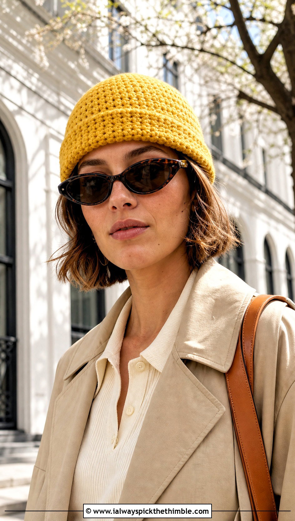 Fisherman Crochet Beanie With Trench Coat - 20 unique crochet beanie outfit ideas