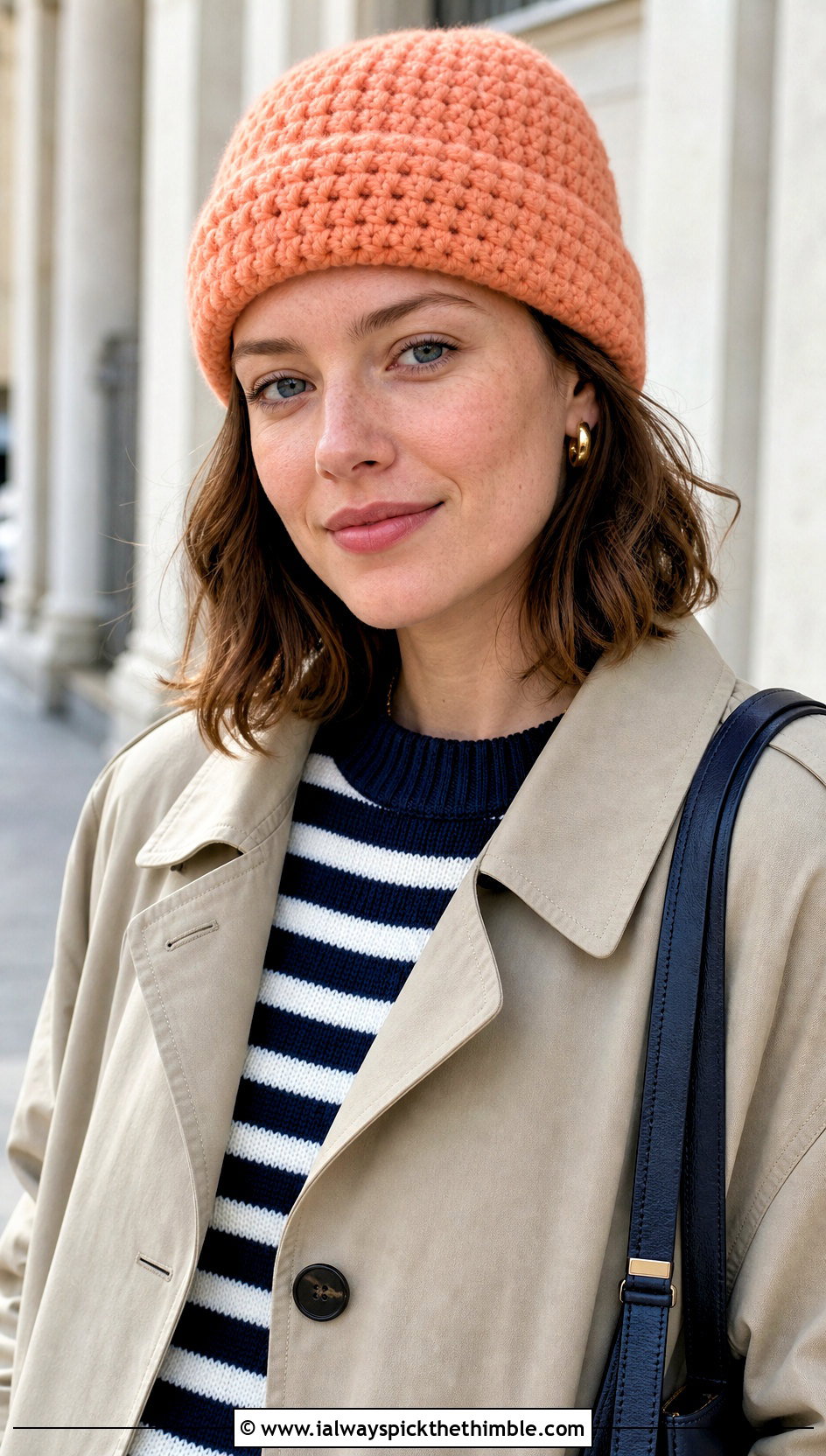 Fisherman Crochet Beanie With Trench Coat And Loafers - 15 Crochet Woolly Hat outfit ideas