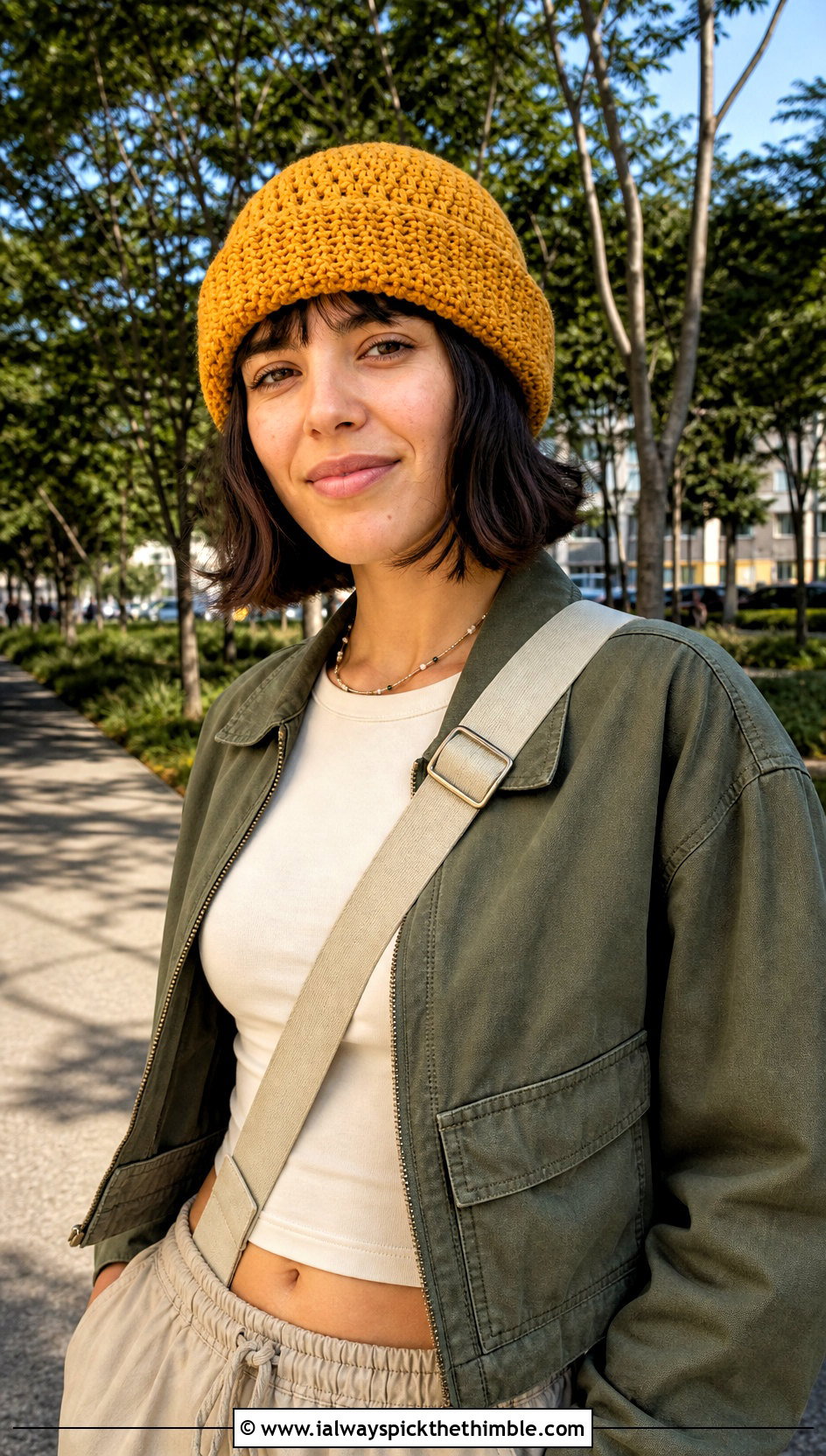 Fisherman Crochet Beanie With Utility Jacket And Parachute Pants - 25 women crochet hat outfit ideas