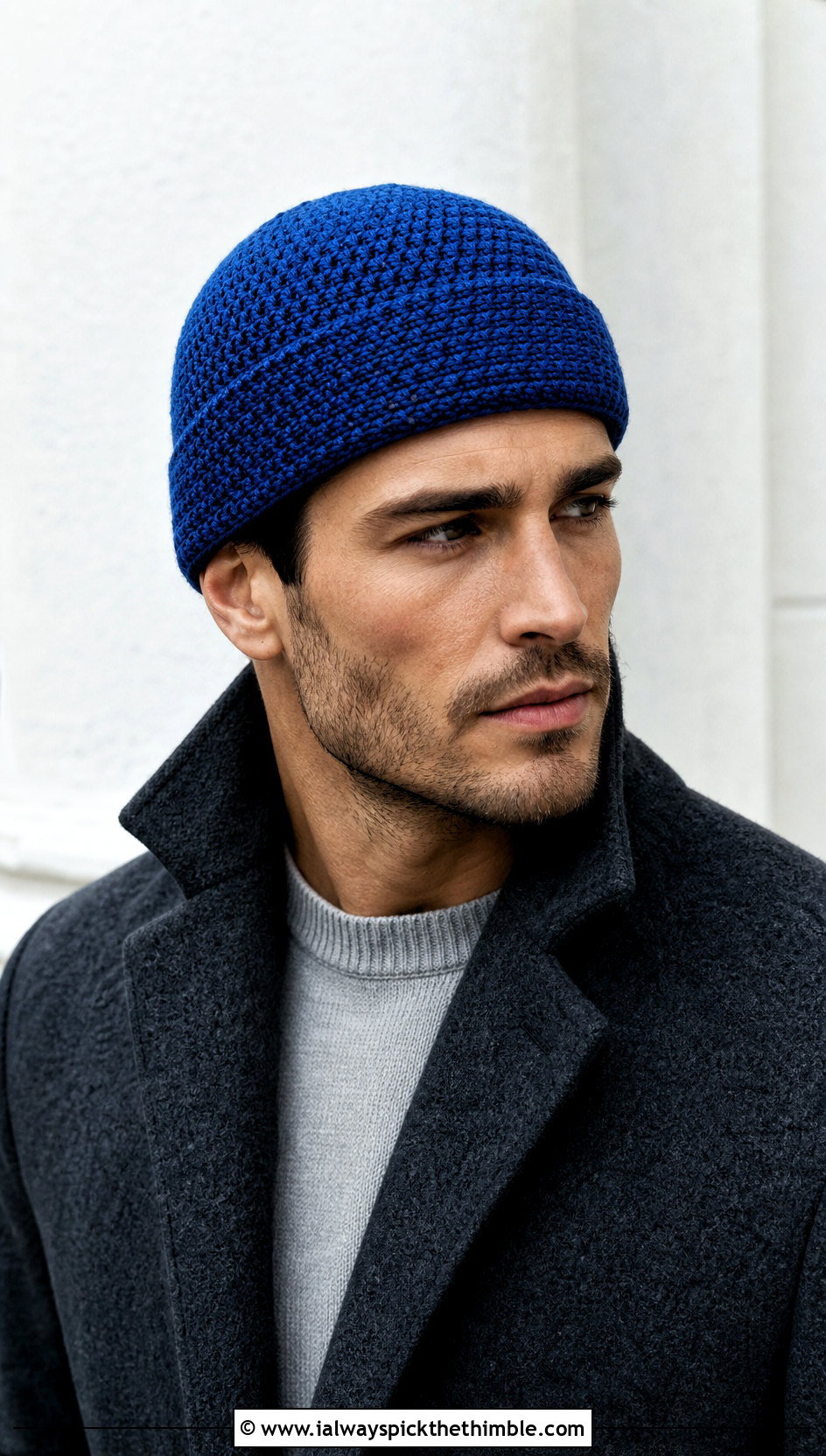 Fisherman Crochet Beanie With Wool Coat - 25 crochet hats men outfit ideas