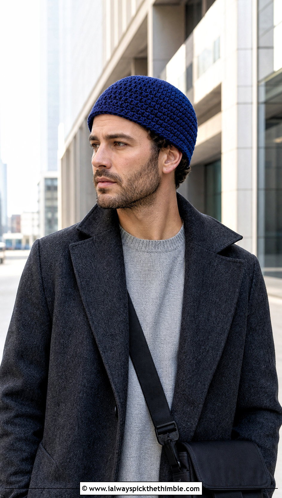 Fisherman Crochet Beanie With Wool Overcoat - 20 crochet for men's beanies outfit ideas