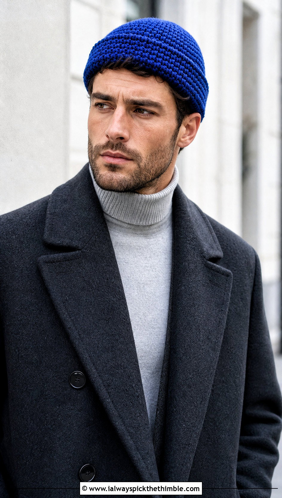 Fisherman Crochet Beanie With Wool Overcoat - 20 easy men's crochet beanie outfit ideas