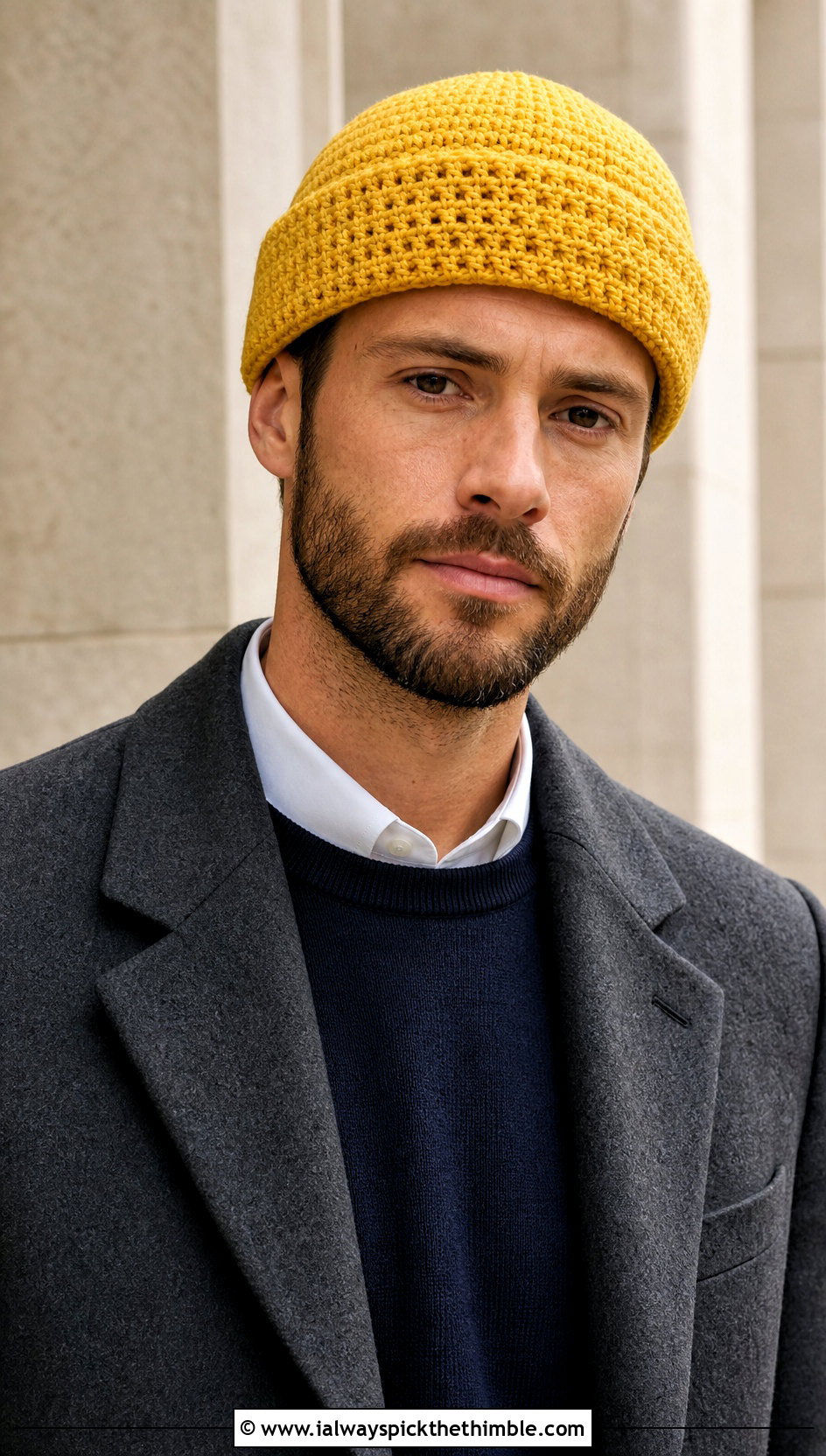 Fisherman Crochet Beanie With Wool Overcoat - 20 mens crochet hats men's beanie outfit ideas
