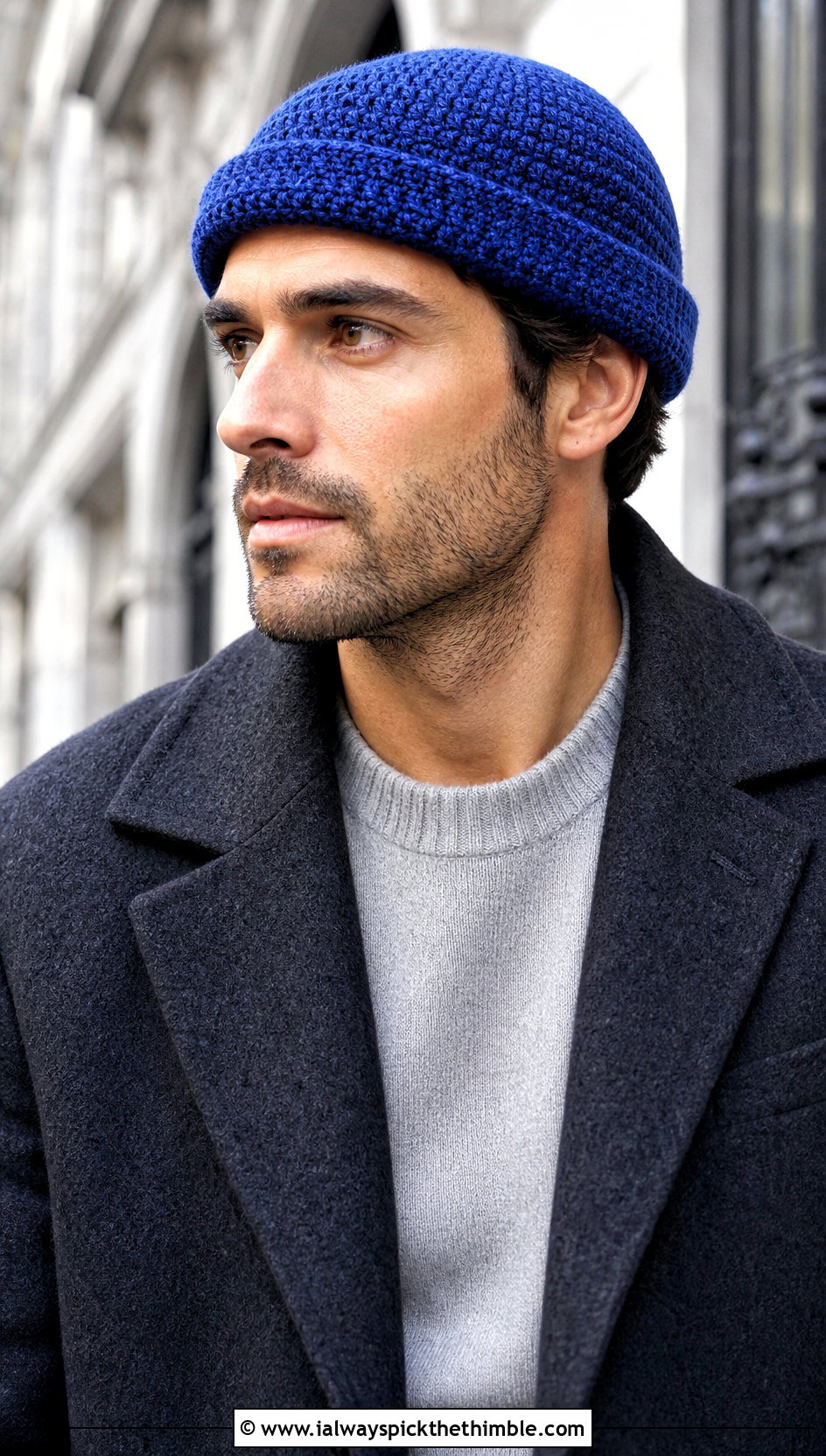 Fisherman Crochet Beanie With Wool Overcoat - 25 Men Crochet Beanie outfit ideas