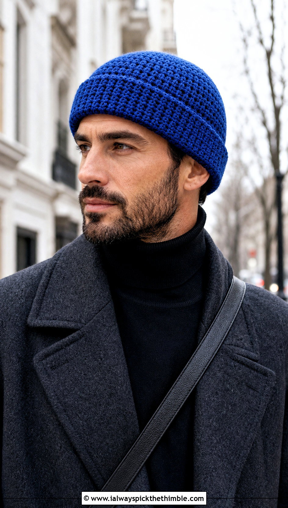 Fisherman Crochet Beanie With Wool Overcoat - 25 mens crochet hats outfit ideas