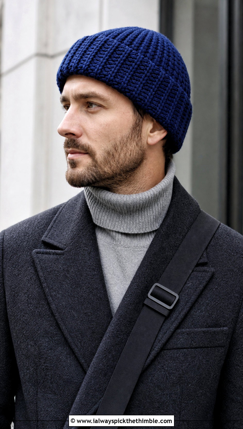 Fisherman Crochet Beanie With Wool Overcoat - 15 men's crochet beanies outfit ideas