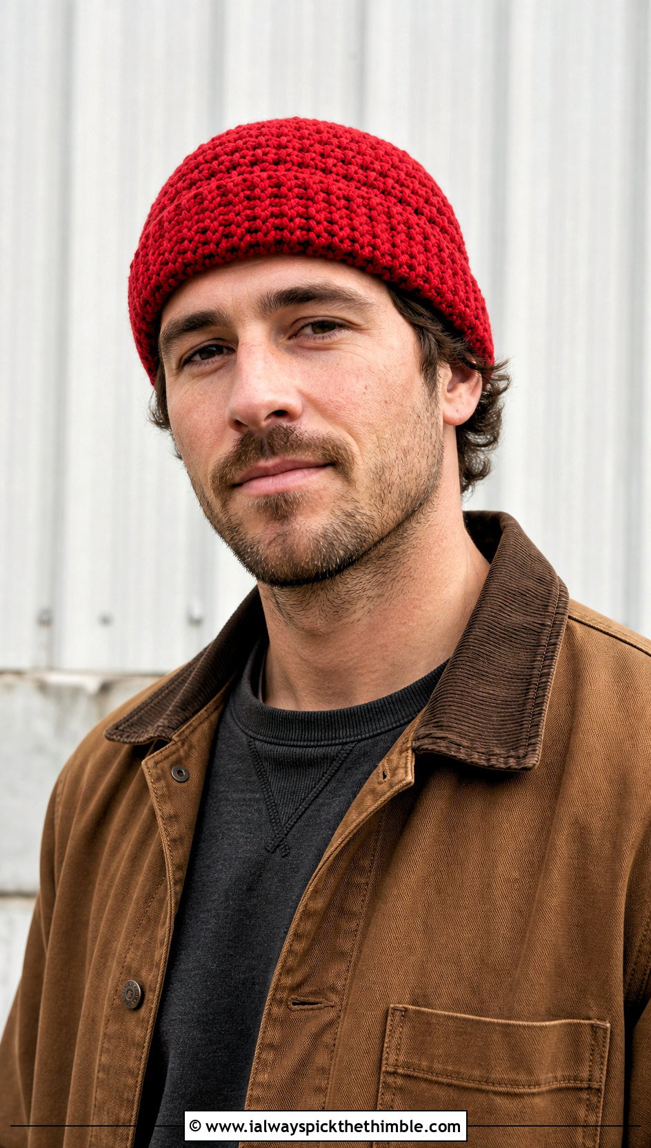 Fisherman Crochet Beanie With Workwear Jacket - 20 male crochet hat outfit ideas