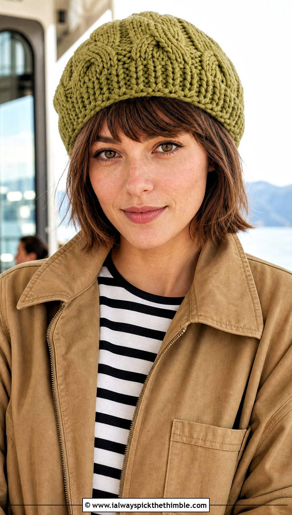 Fisherman Crochet Cable Beanie With Utility Jacket - 25 crochet cable hat outfit ideas
