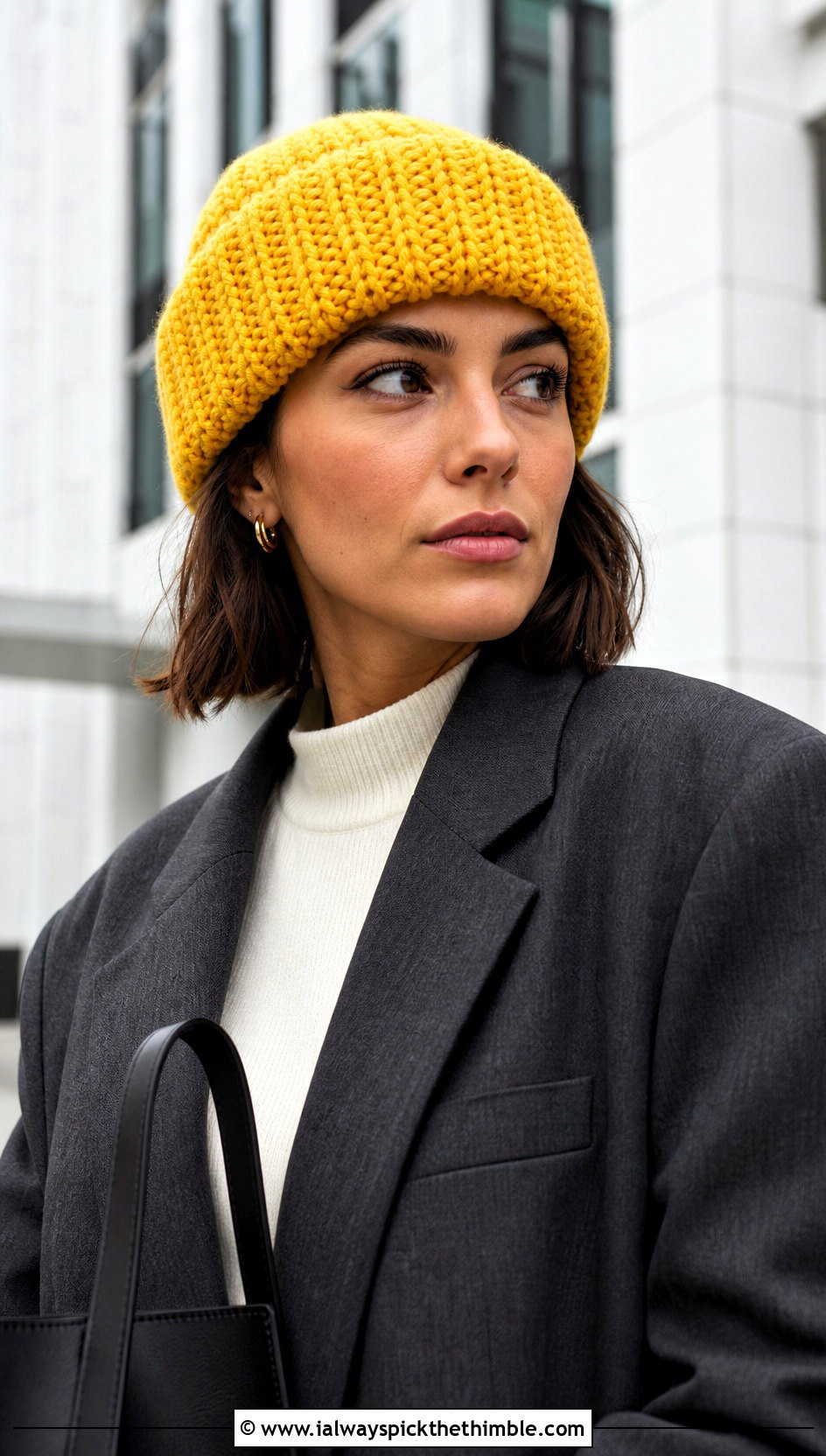 Fisherman Crochet Chunky Beanie With Blazer And Trousers - 25 crochet chunky beanie outfit ideas