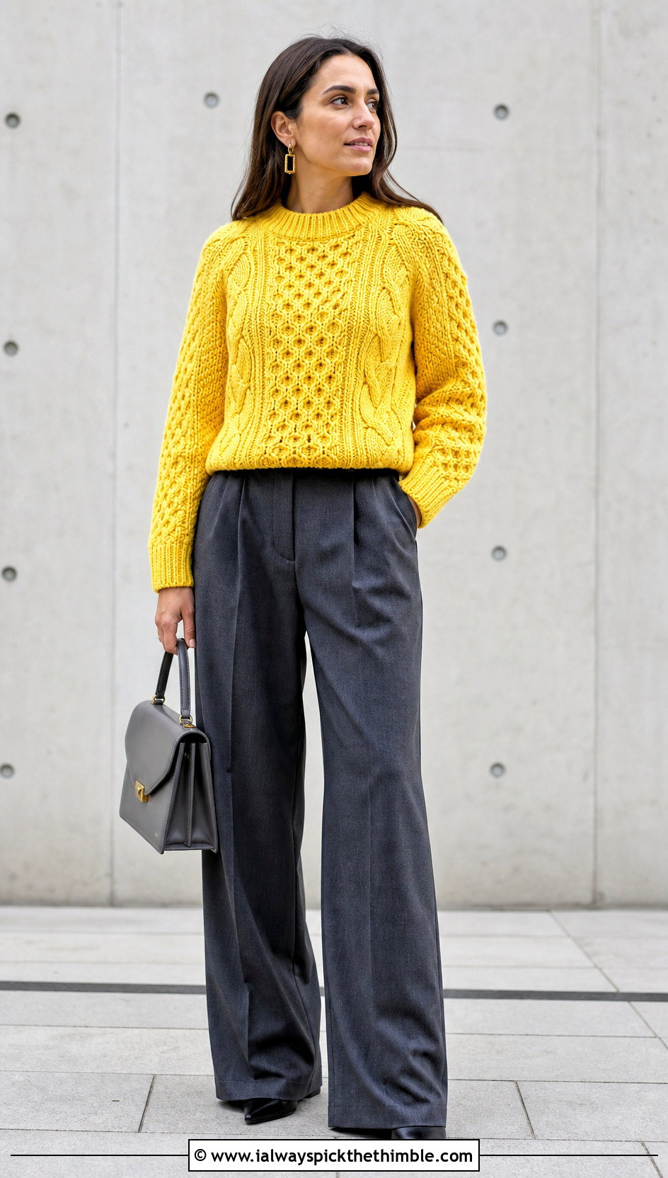 Fisherman Crochet Irish Pullover With Wide Leg Trousers - 20 Crochet Irish Sweater outfit ideas