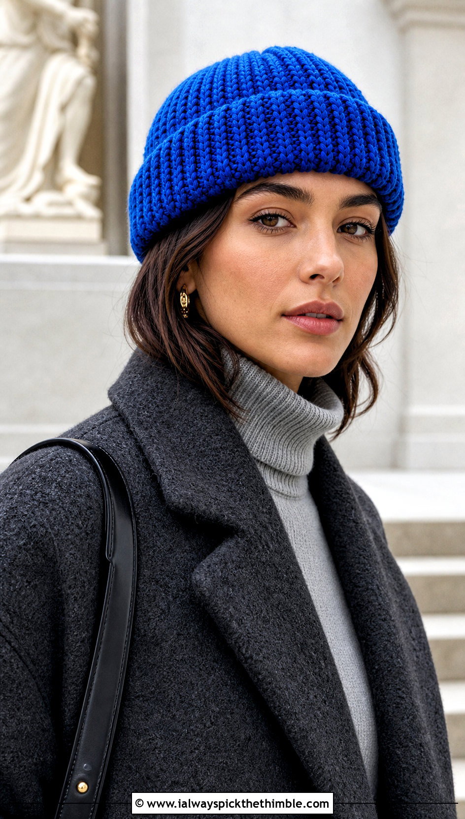 Fisherman Crochet Ribbed Beanie With Wool Coat - 20 easy crochet ribbed beanie outfit ideas