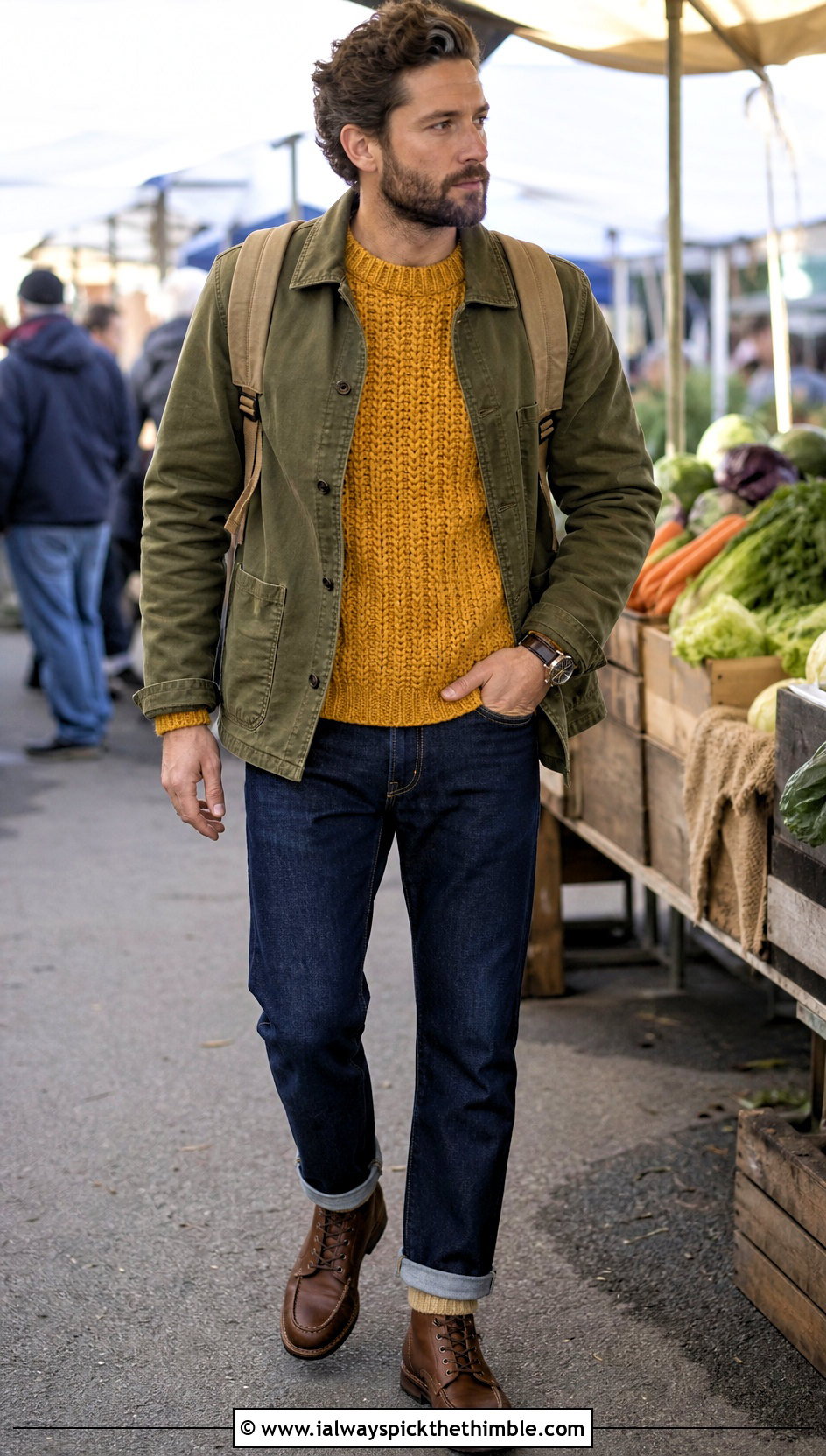 Fisherman Crochet Sweater With Chore Jacket - 20 Mens Crochet Sweaters outfit ideas