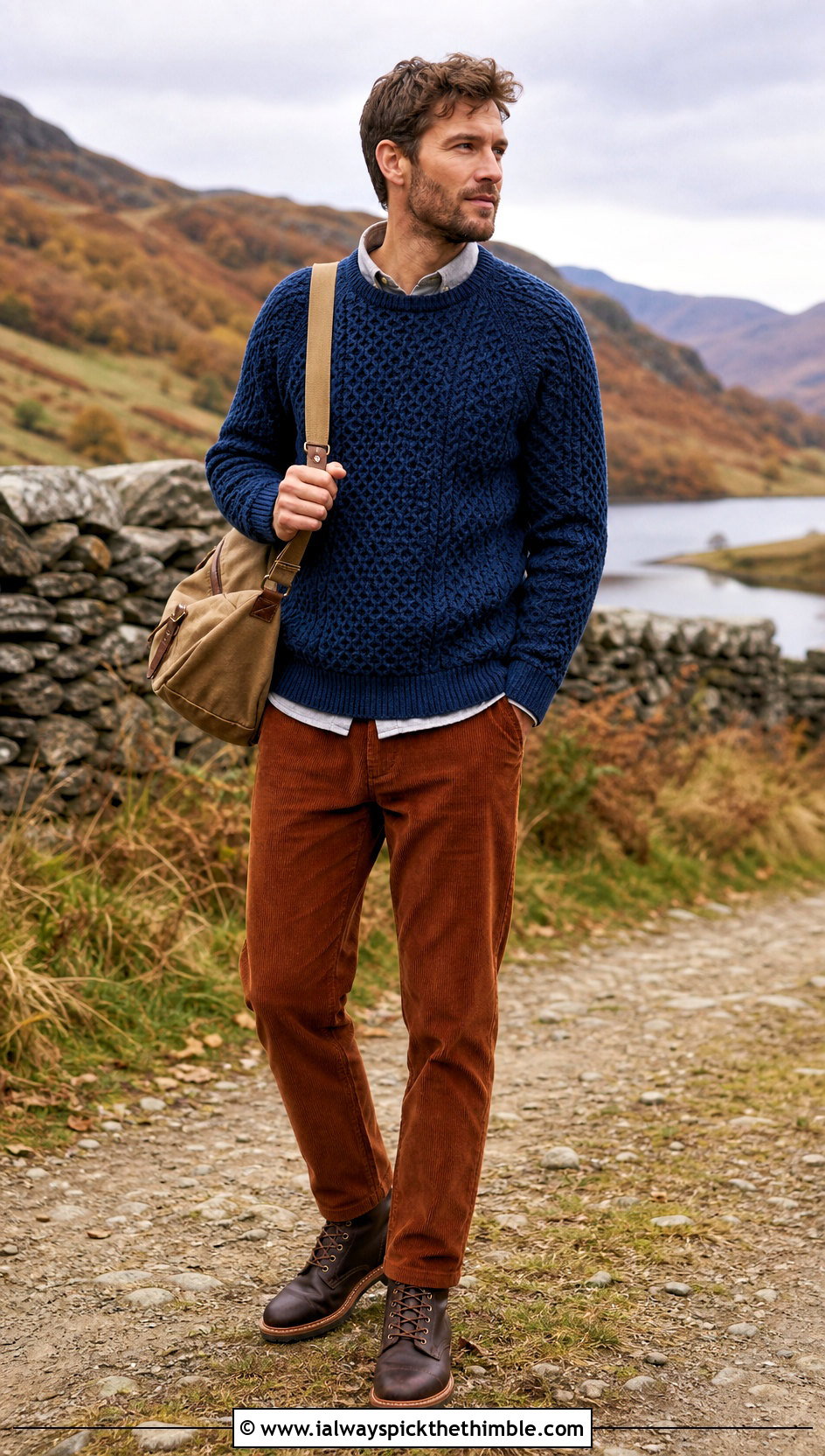 Fisherman Crochet Sweater With Corduroy Pants - 25 crochet man sweaters outfit ideas
