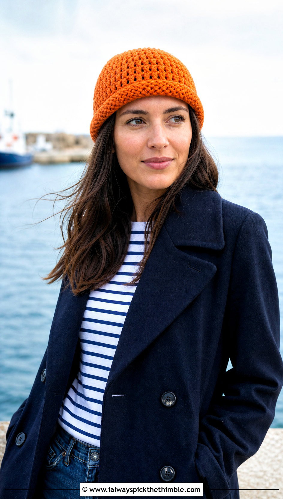 Fisherman Crocheted Beanie With Peacoat And Straight Jeans - 25 crocheted beanies outfit ideas