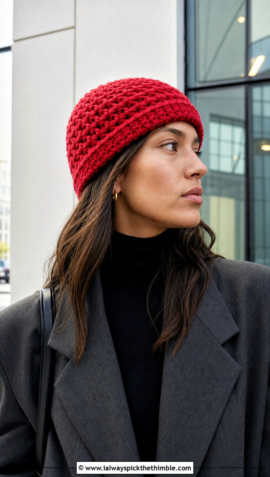 Fisherman Crossed Half Double Crochet Beanie With Blazer - 15 crossed half double crochet hat outfit ideas