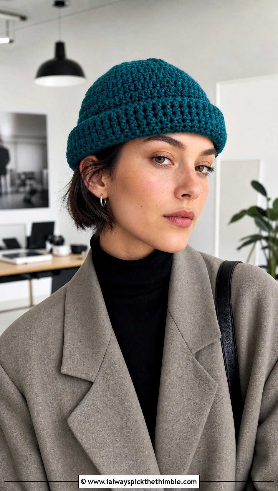 Fisherman Cuffed Crochet Beanie With Blazer And Trousers - 15 Cuffed Crochet Beanie outfit ideas