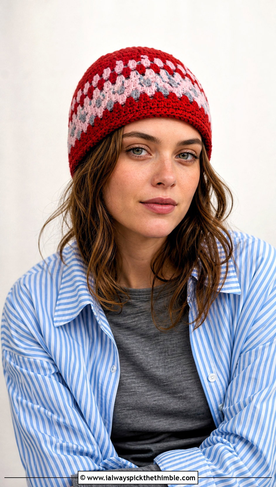 Fisherman Fair Isle Crochet Beanie With Oversized Shirt - 20 fair isle crochet hat outfit ideas