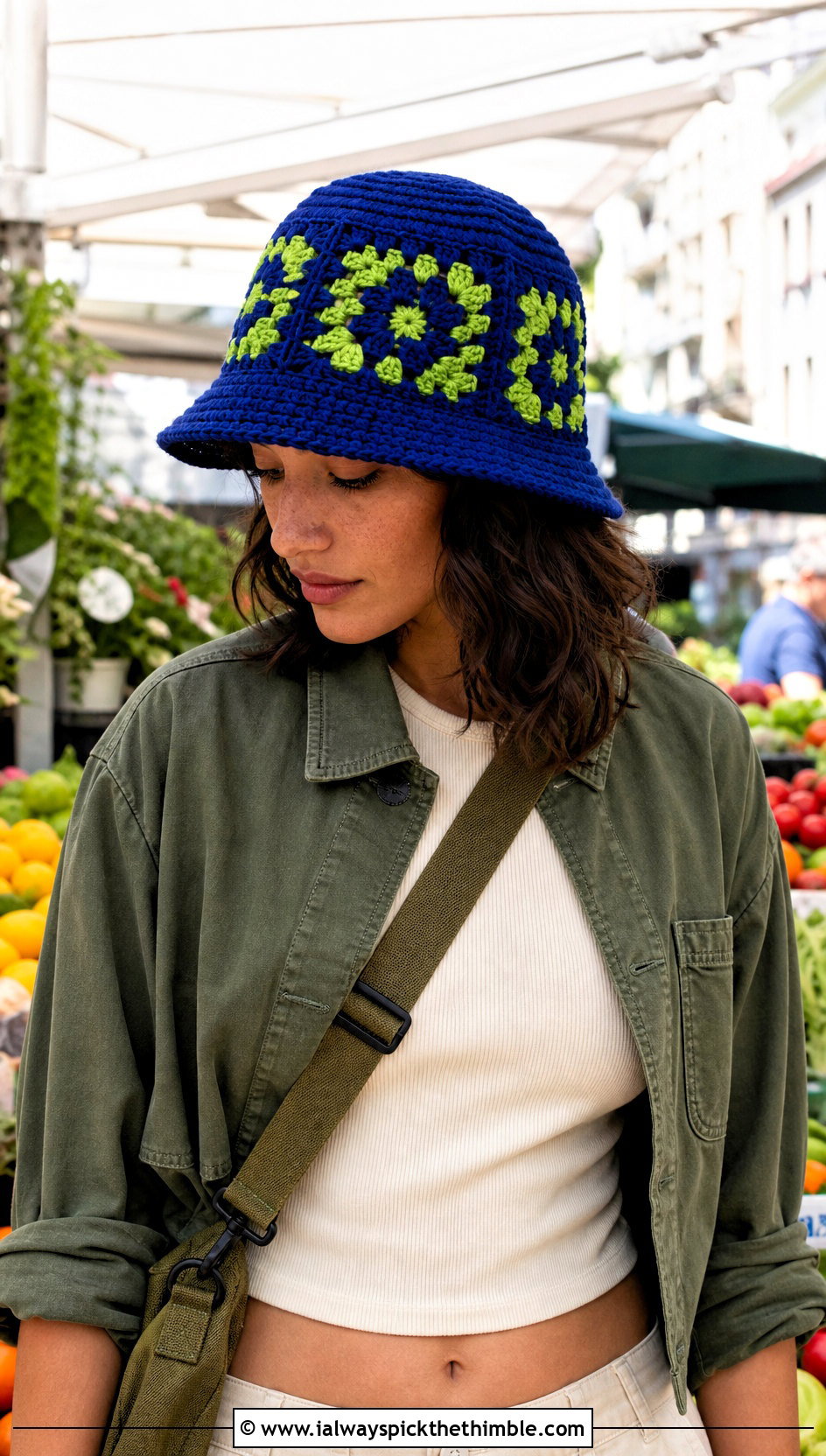 Fisherman Granny Square Bucket Hat With Utility Outfit - 15 Crochet Granny Square Bucket Hat outfit ideas