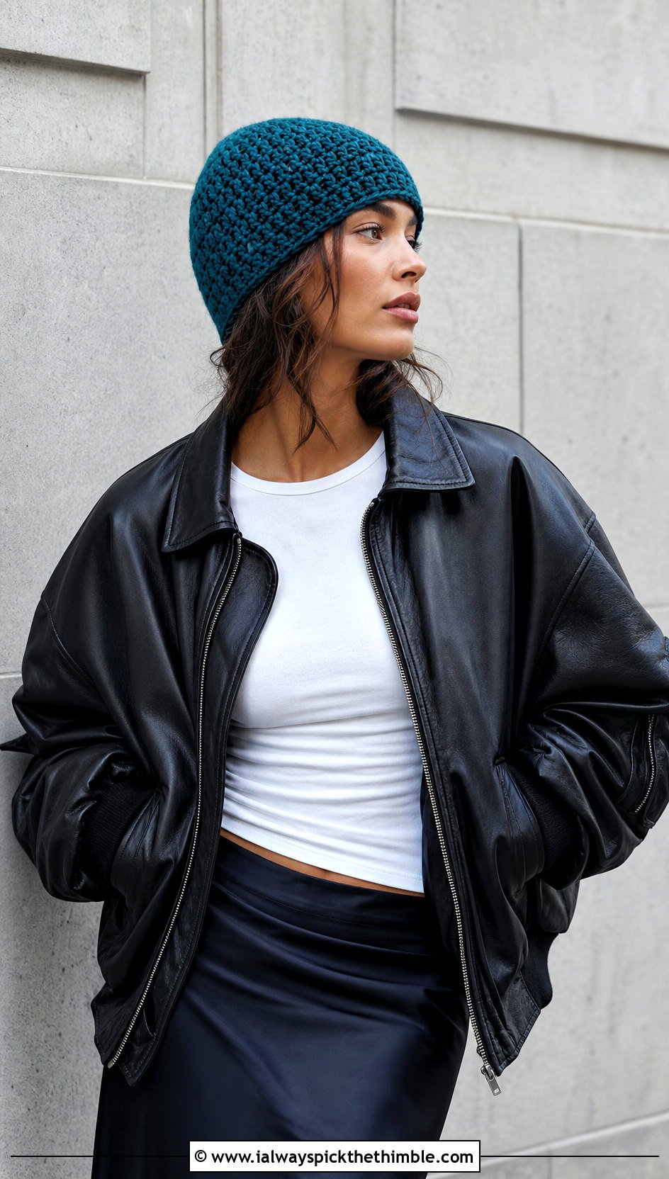 Fisherman Half Double Crochet Beanie With Leather Bomber - 25 half double crochet beanie outfit ideas
