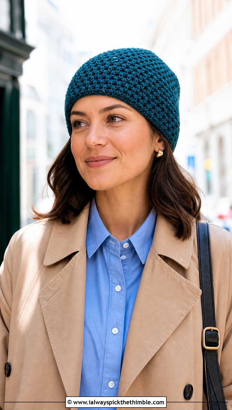 Fisherman Moss Stitch Beanie With Trench Coat - 20 Crochet Moss Stitch Hat outfit ideas