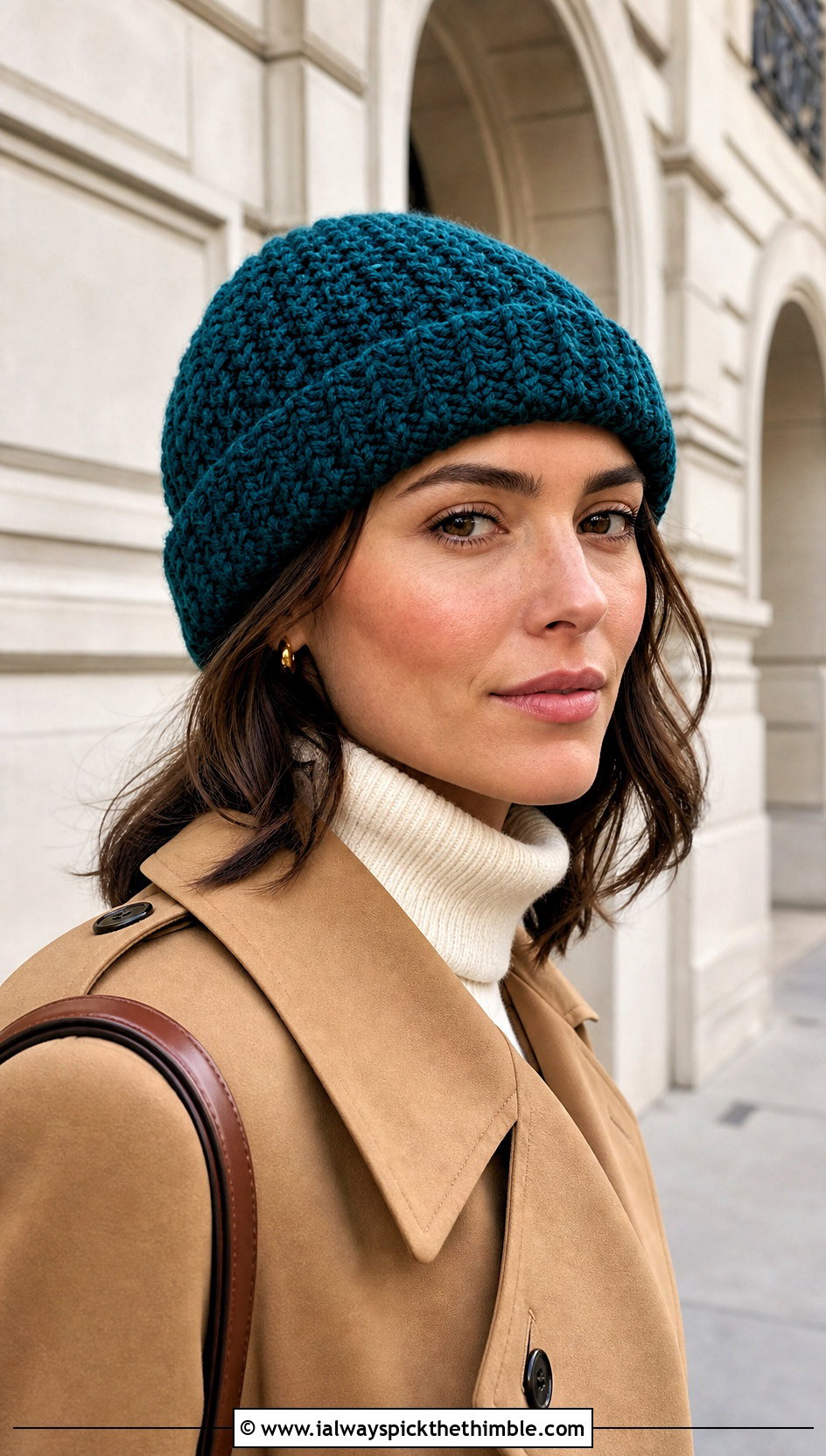 Fisherman Moss Stitch Beanie With Trench Coat - 20 Crochet Moss Stitch Beanie outfit ideas