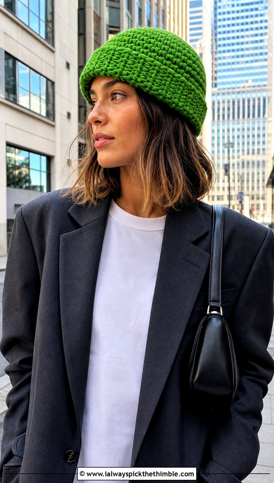 Fisherman One Hour Crochet Beanie With A Blazer - 20 One Hour Crochet Hat outfit ideas