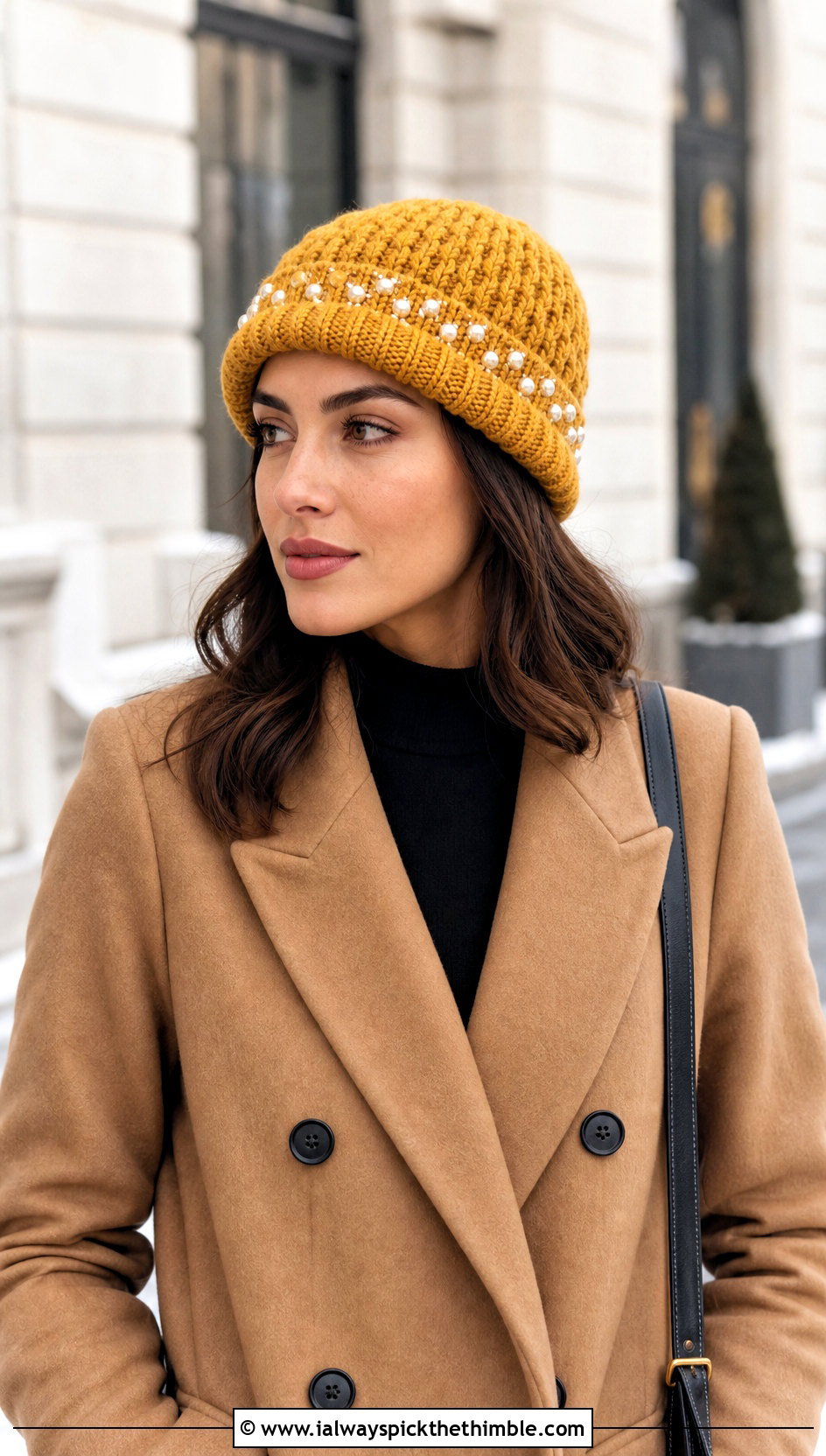 Fisherman Pearl Crochet Beanie With Long Wool Coat - 15 Pearl Crochet Beanie outfit ideas
