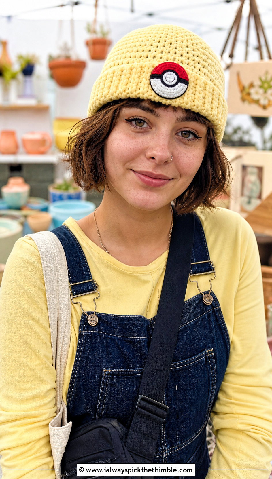Fisherman Pokeball Crochet Beanie With Overalls - 20 Pokeball Crochet Hat outfit ideas