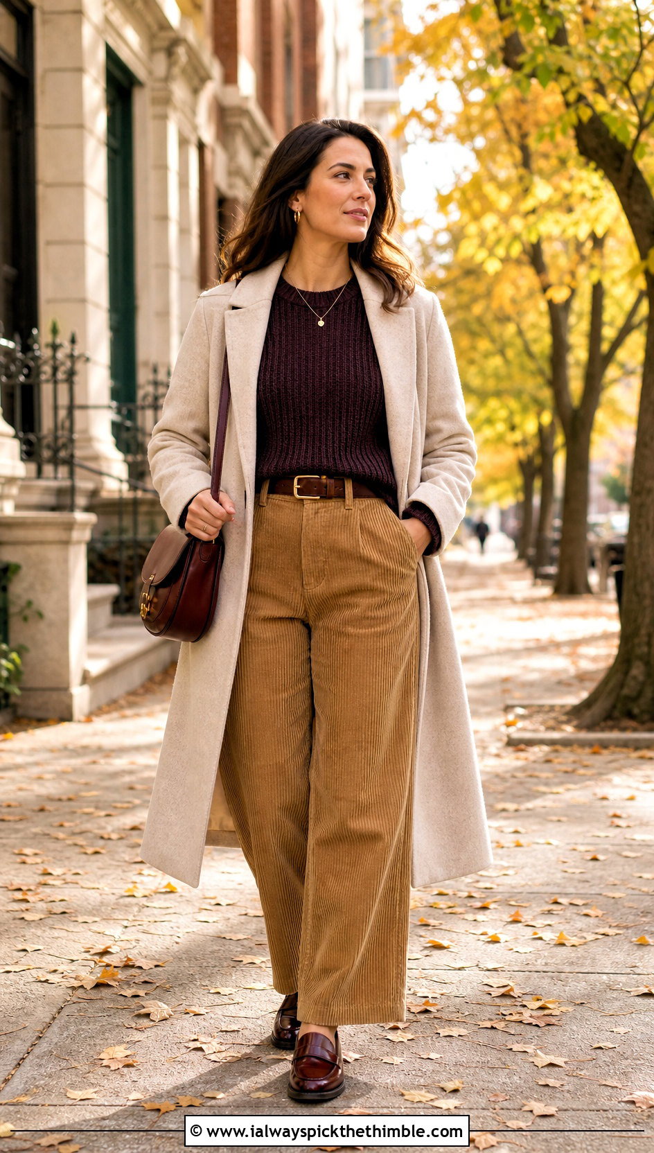 Fisherman Rib Mock Knit Crochet Sweater With Corduroy Pants - 15 Mock Knit Crochet Sweater outfit ideas
