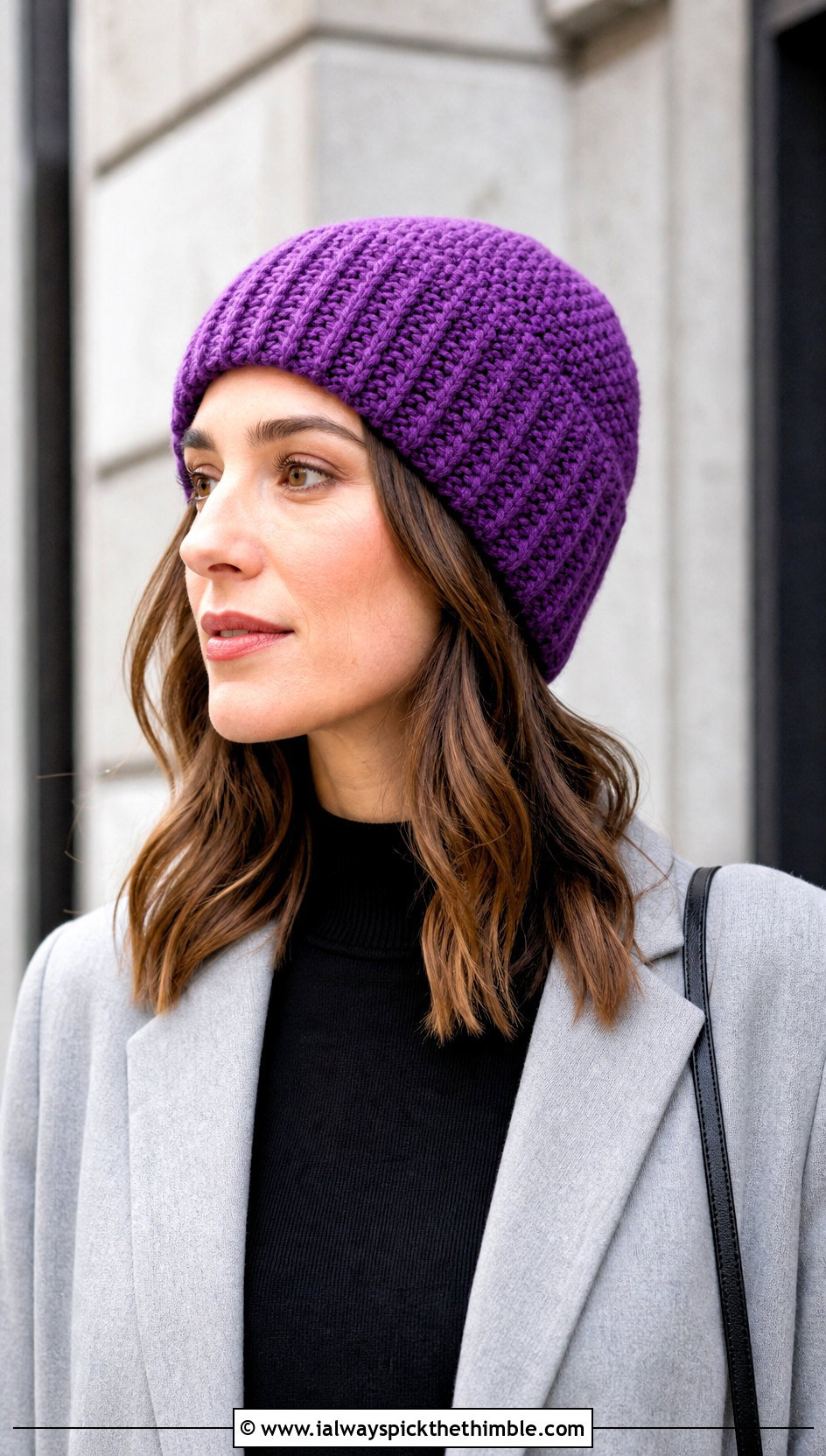 Fisherman Ribbed Crochet Beanie With Blazer And Trousers - 25 ribbed crochet hat outfit ideas