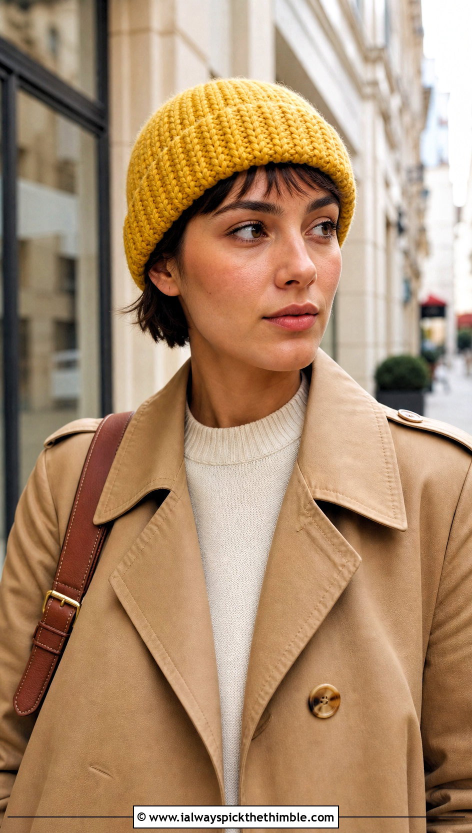 Fisherman Short Row Beanie With Trench Coat - 20 Crochet Short Row Beanie outfit ideas