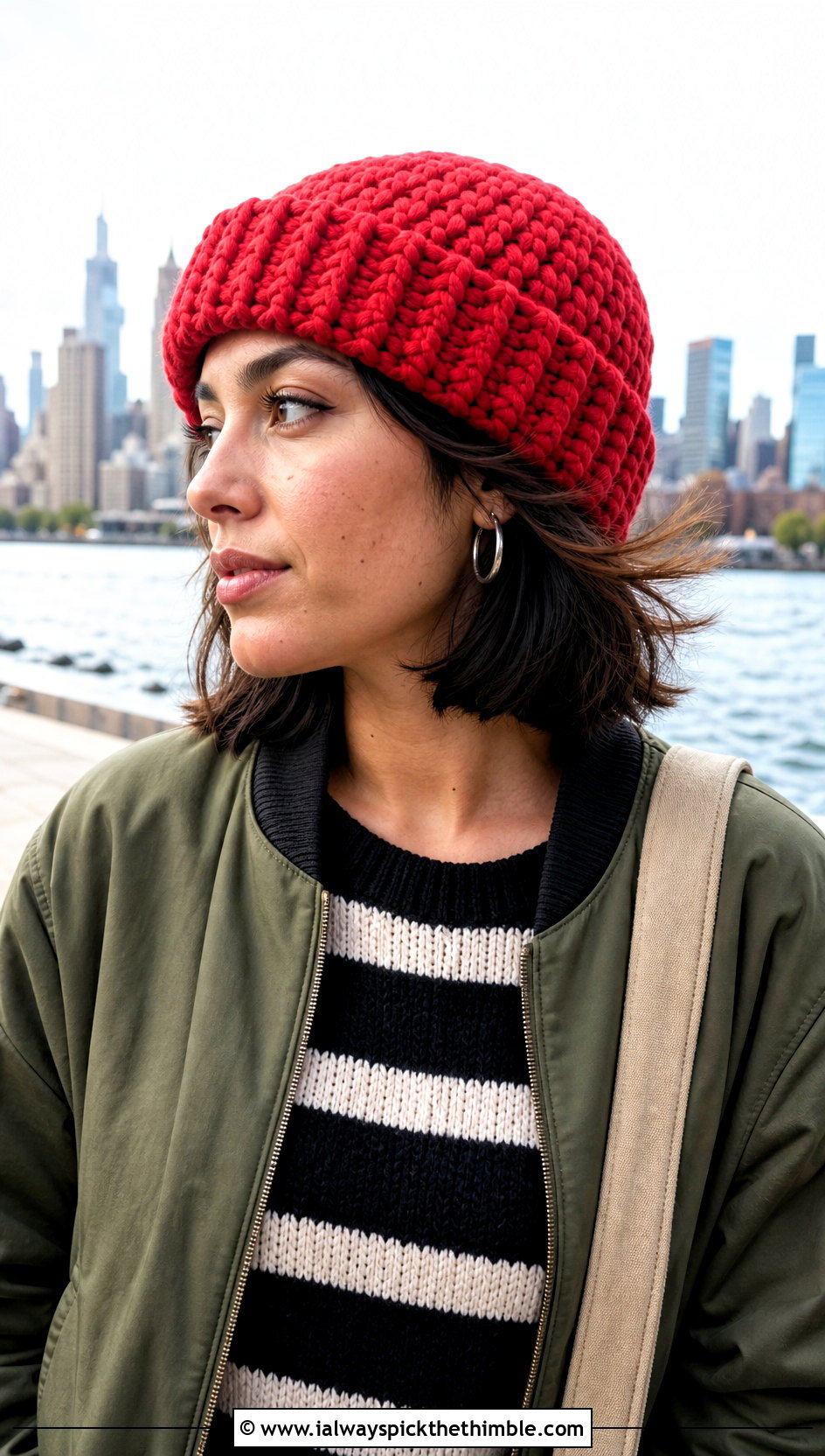 Fisherman Softee Chunky Crochet Beanie With Bomber Jacket - 15 Softee Chunky Crochet Hat outfit ideas