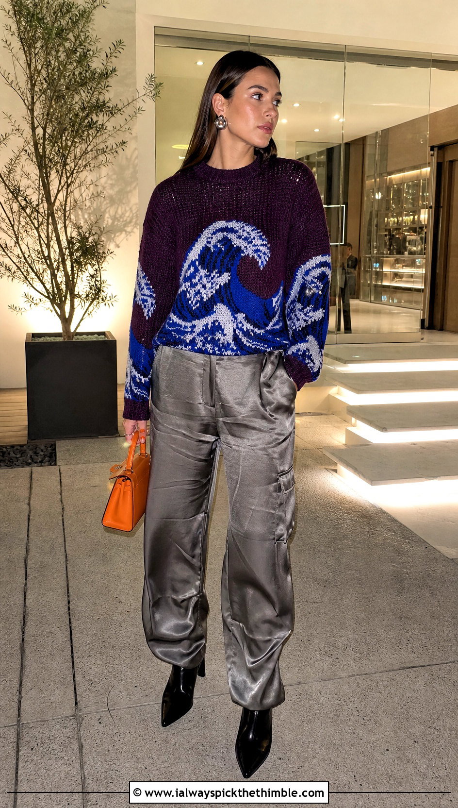 Fisherman Tapestry Crochet Jumper With Satin Cargo Pants - 20 Tapestry Crochet Jumper outfit ideas