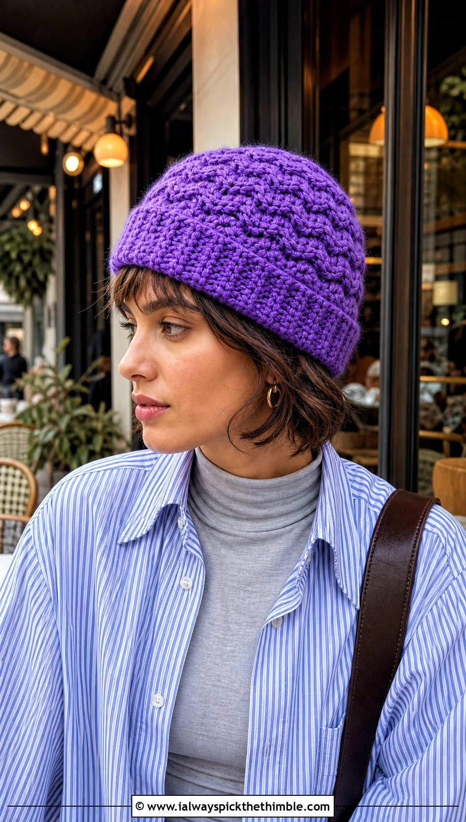 Fisherman Wave Crochet Beanie With Oversized Shirt - 20 Wavy Crochet Beanie outfit ideas