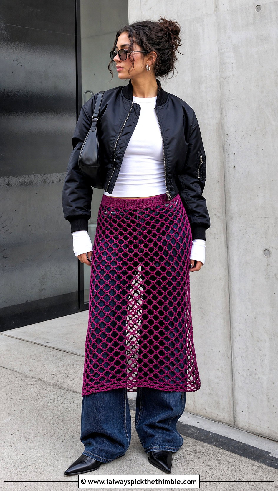Fishnet Crochet Mesh Skirt Over Wide Leg Jeans - 25 crochet mesh skirt outfit ideas