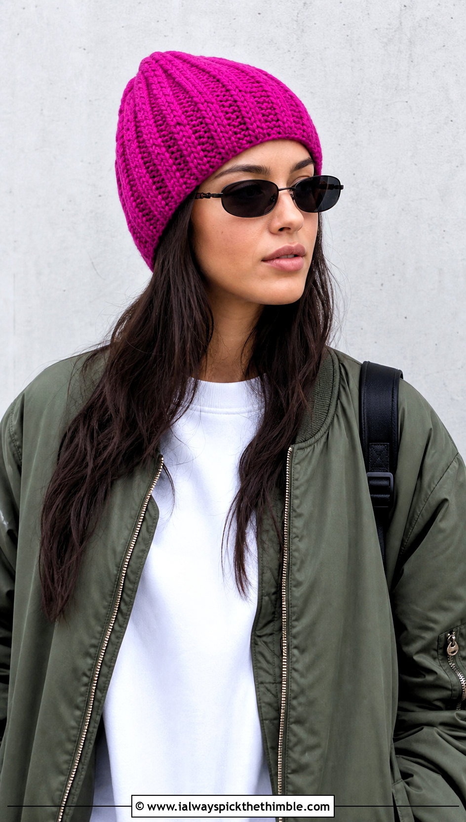 Fitted Cable Stitch Beanie With Bomber Jacket - 20 Crochet Cable Stitch Beanie outfit ideas