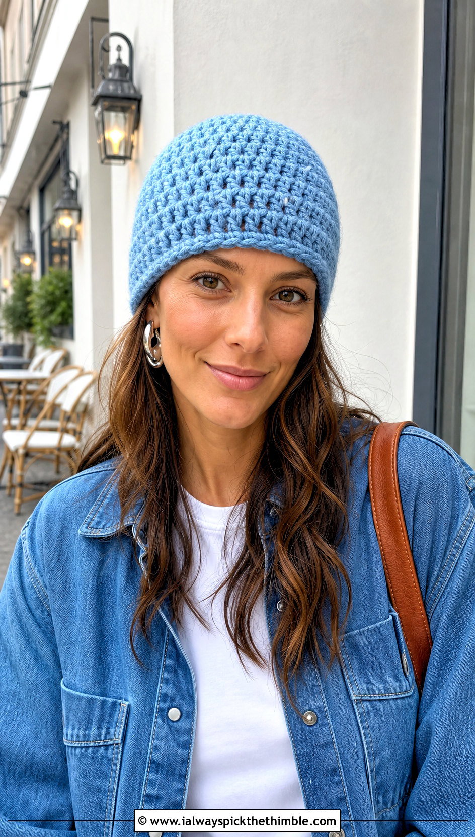 Fitted Crochet Chunky Beanie With Double Denim Outfit - 25 crochet chunky beanie outfit ideas
