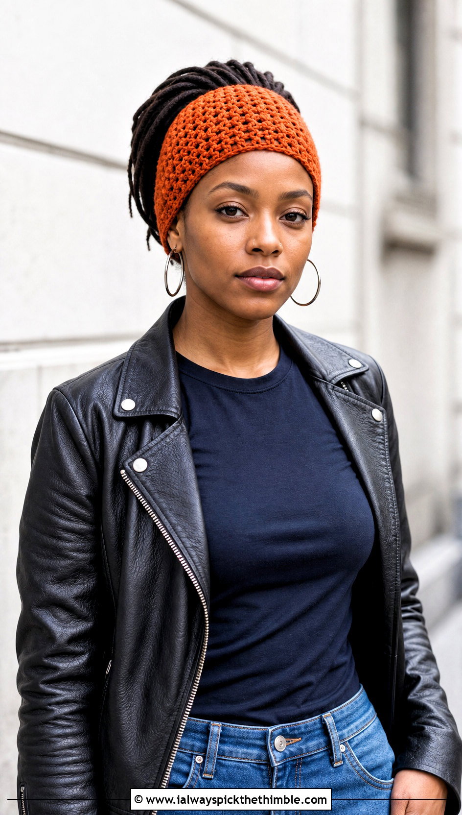 Fitted Crochet Dreadlock Beanie With Leather Jacket And Jeans - 20 Crochet Dreadlock Hat outfit ideas