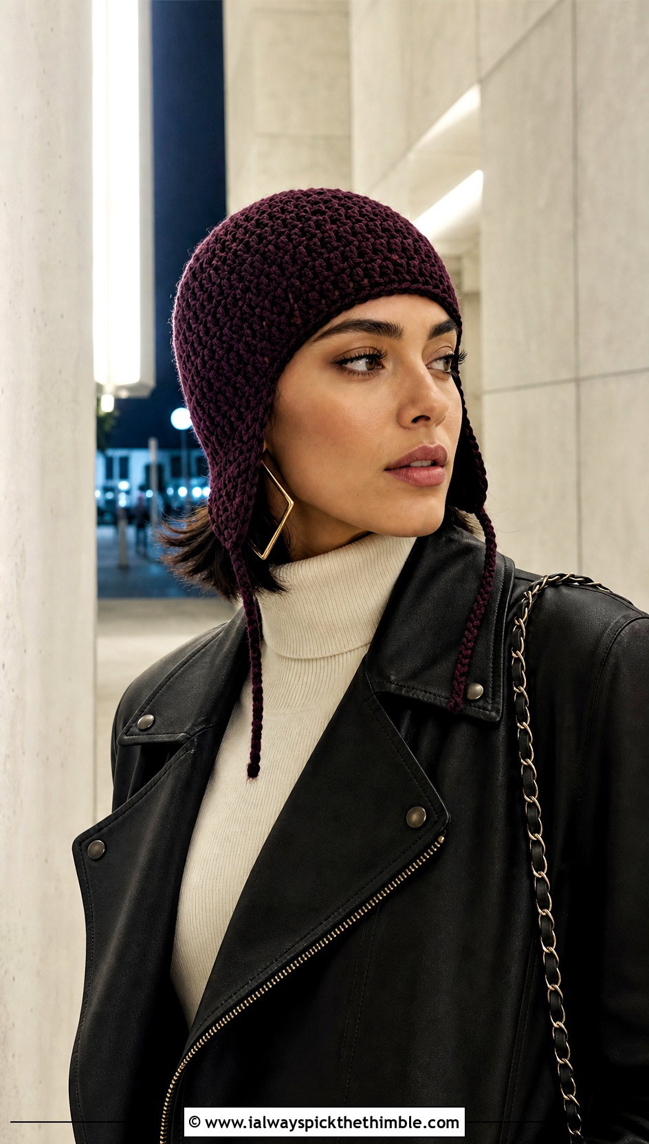 Fitted Crochet Earflap Skullcap With Moto Coat - 25 crochet earflap hat outfit ideas