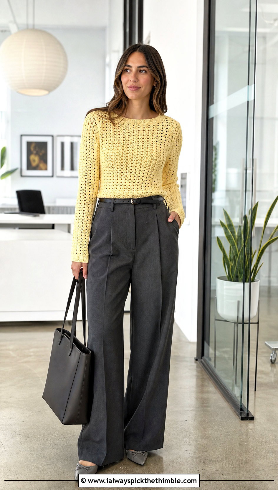 Fitted Crochet Long Sleeved Top With Tailored Pants - 20 Crochet Long Sleeved Top outfit ideas