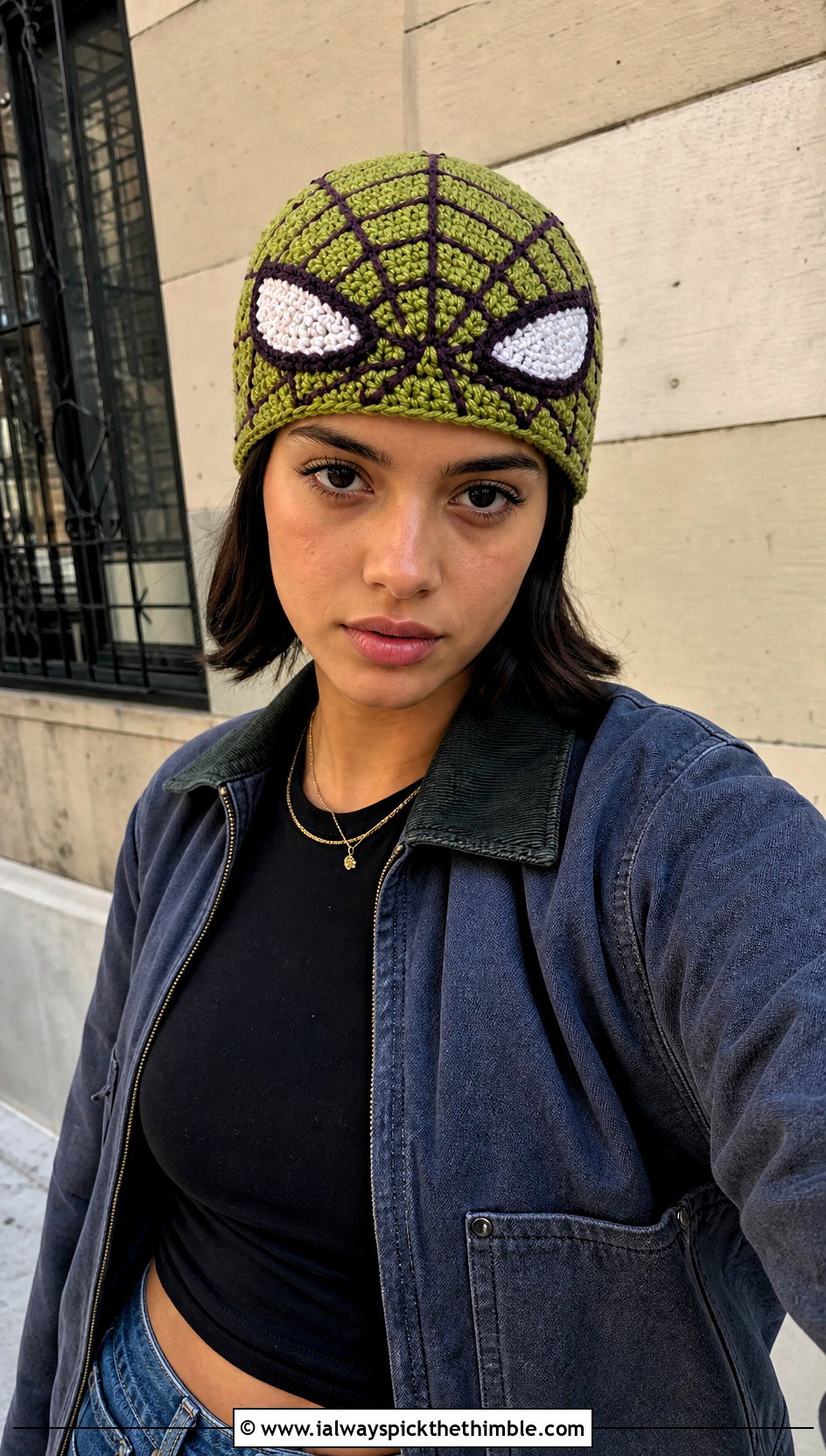 Fitted Crochet Mayday Parker Skullcap Beanie With Denim Maxi Skirt - 15 Crochet Mayday Parker Beanie outfit ideas