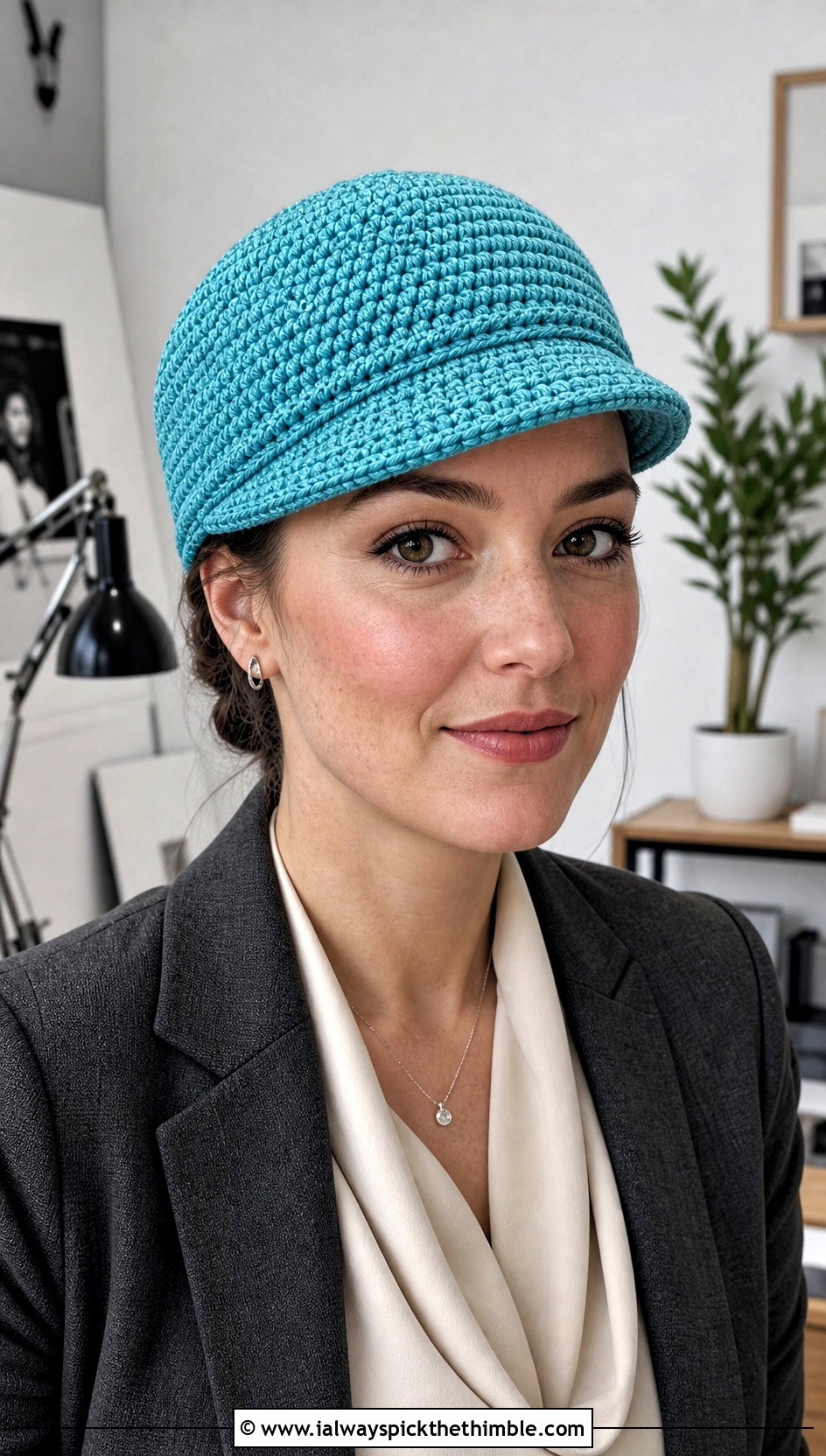Fitted Crochet Newsboy Hat With Blouse And Pencil Skirt - 25 crochet newsboy hat outfit ideas