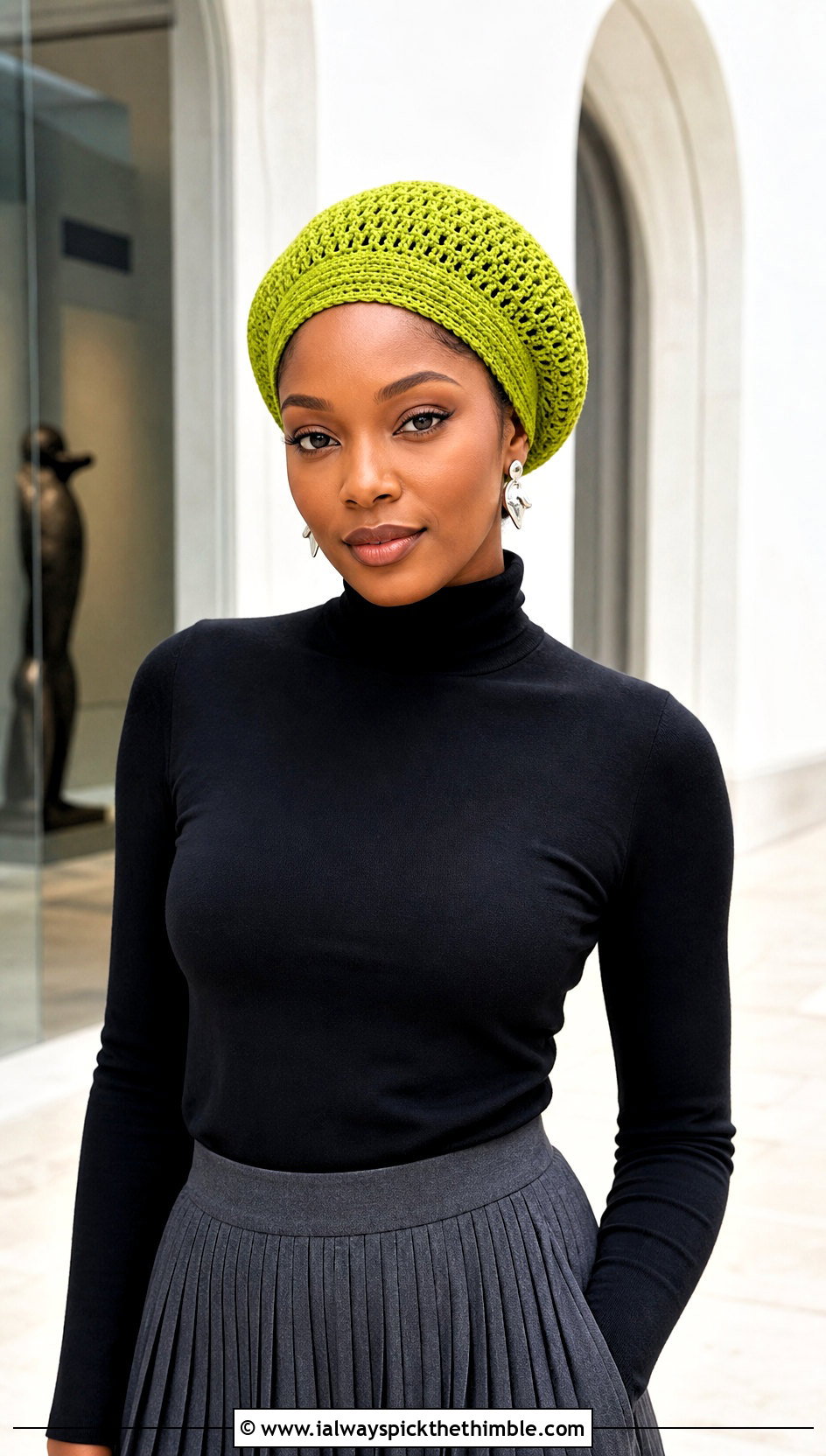 Fitted Crochet Rasta Tam Hat With Pleated Midi Skirt - 20 crochet rasta tam hat outfit ideas