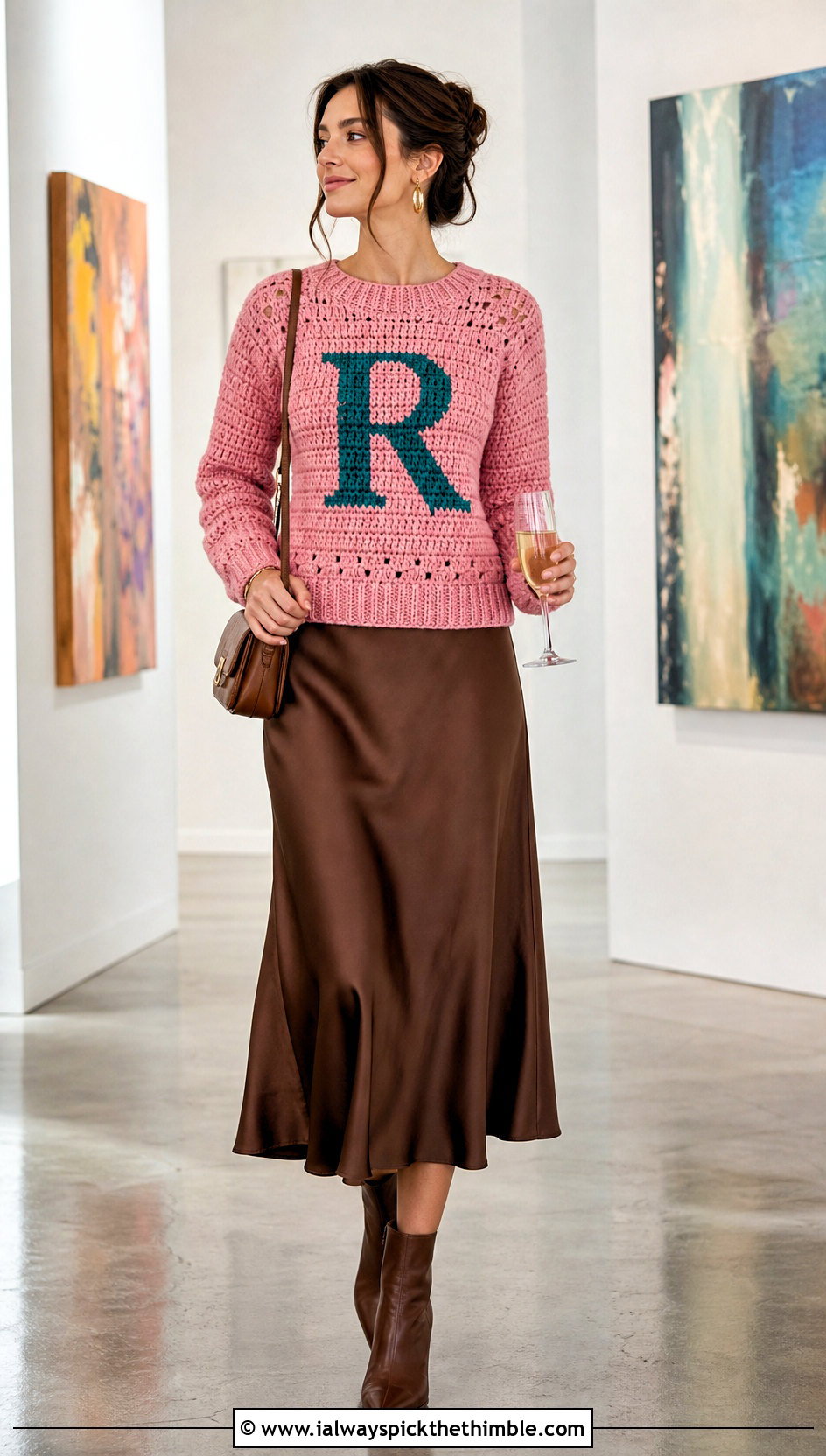 Fitted Crochet Ron Weasley Sweater With Satin Midi Skirt - 20 Crochet Ron Weasley Sweater outfit ideas