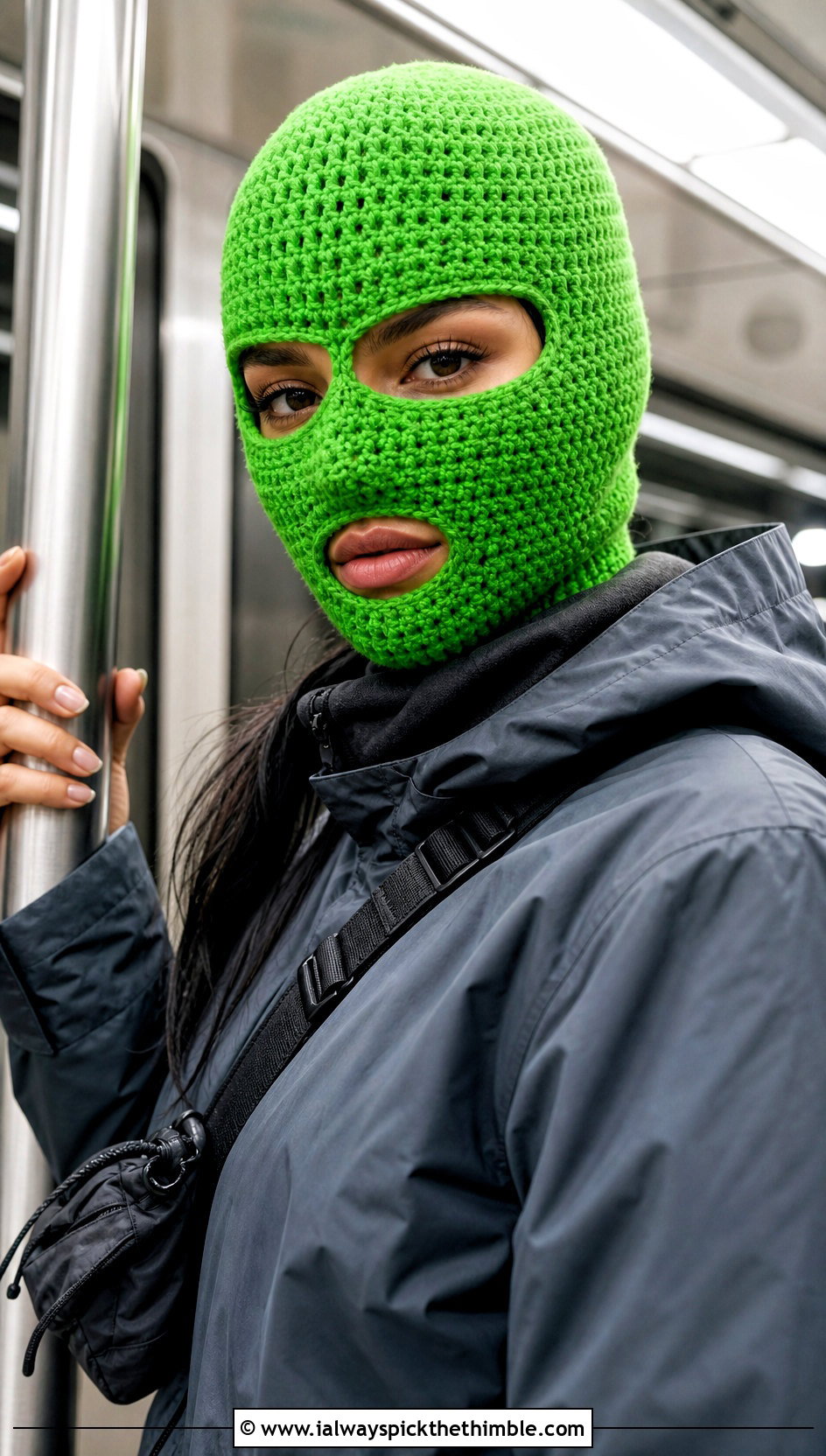 Fitted Crochet Ski Mask Balaclava With Techwear Jacket - 25 crochet baclava hat outfit ideas